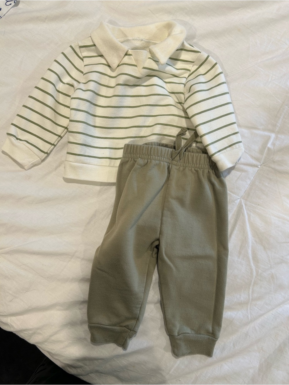 chick pea Olive Green Kids Jogger Sweatpants with matching stripped top